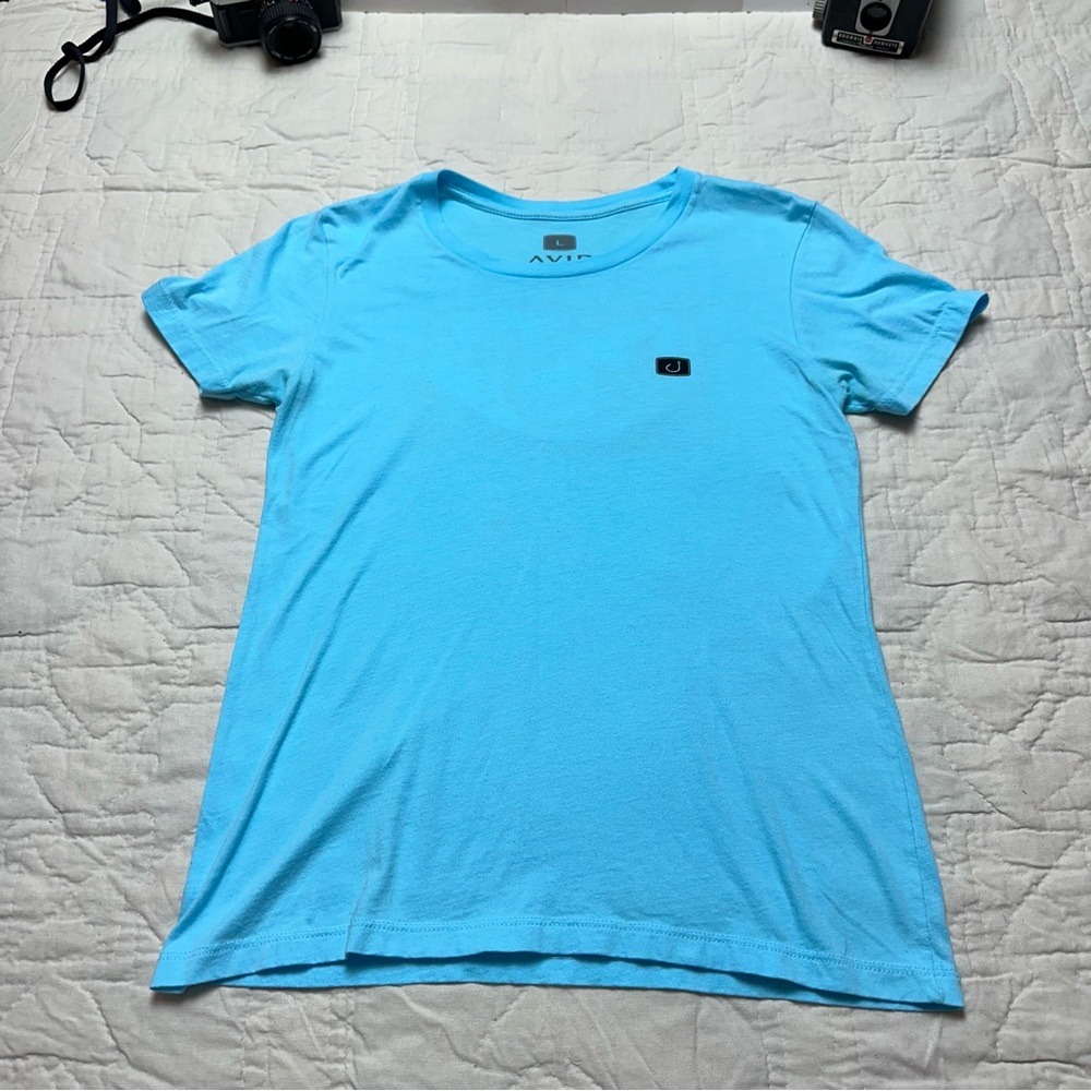 Hooked Women's Light Blue Short Sleeve Tee with Graphic Hook Print